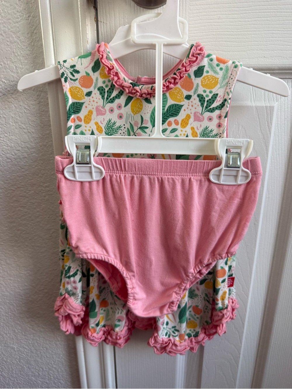 Magnetic Me White Floral & Fruit Print Tank Top with Pink Trim - Picture 2 of 3